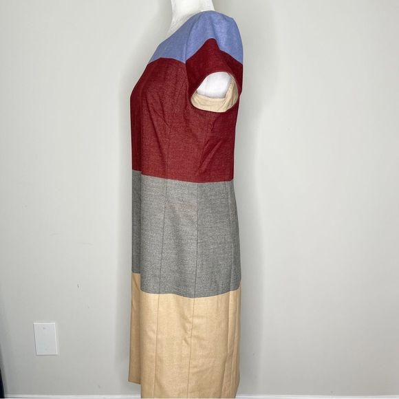 Etcetera Blue, Red, Gray & Beige Tan Color Block Shift Knit Dress in Size 8 - Picture 4 of 7